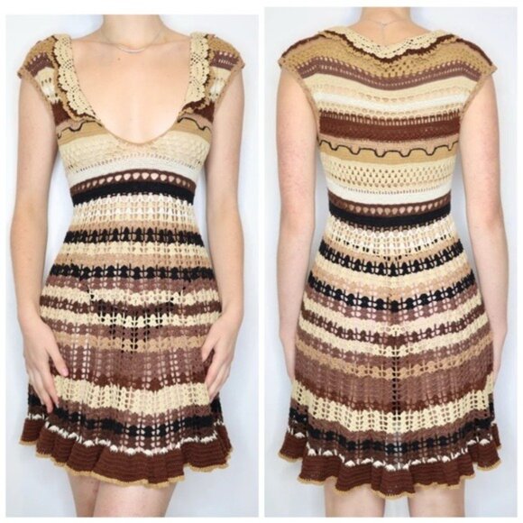 VTG Betsey Johnson Crochet Cover-Up Dress S Boho Y2K Festivalcore Rare Colorful - Picture 12 of 12